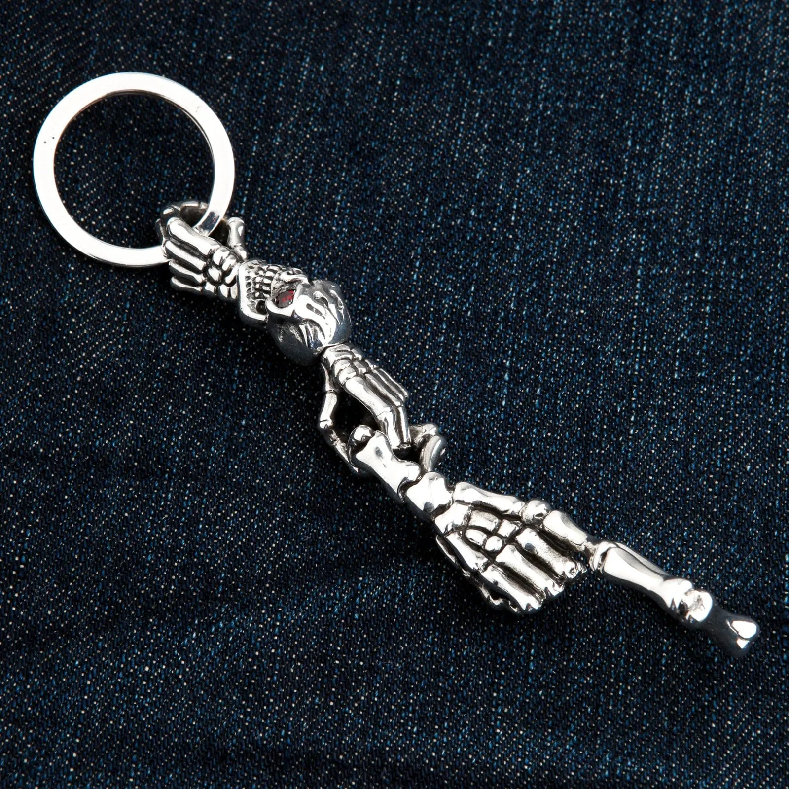 Skeleton Red Eye Skull Sterling Silver Keychain