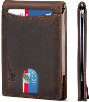 Slim Bifold Wallets for Men with Money Clip, Genuine Leather Front Pocket Wallets