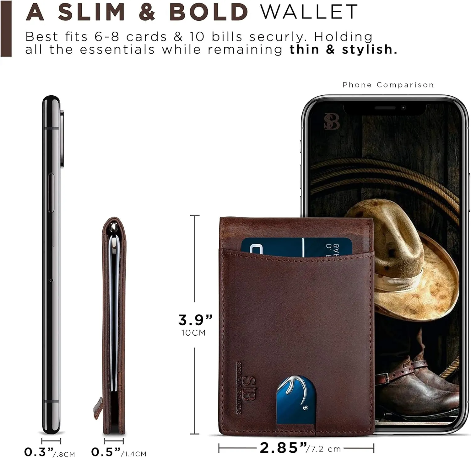 Slim Bifold Wallets for Men with Money Clip, Genuine Leather Front Pocket Wallets