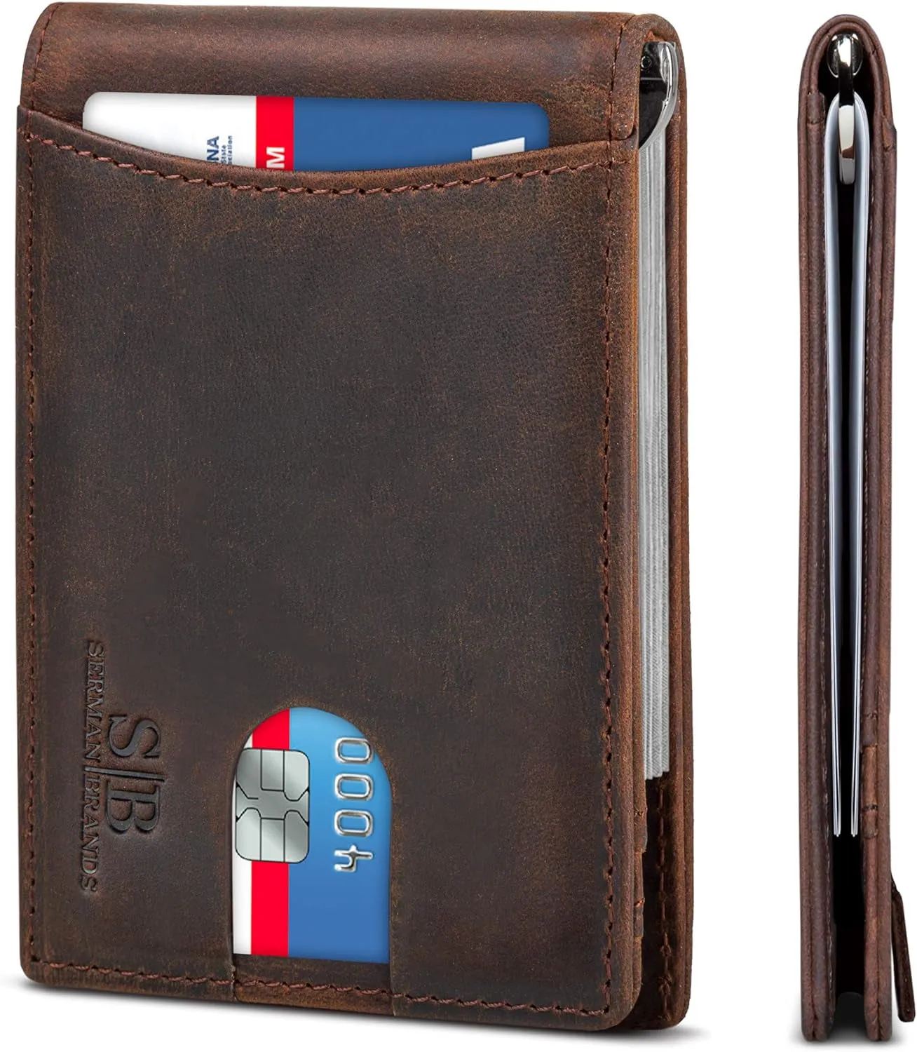 Slim Bifold Wallets for Men with Money Clip, Genuine Leather Front Pocket Wallets