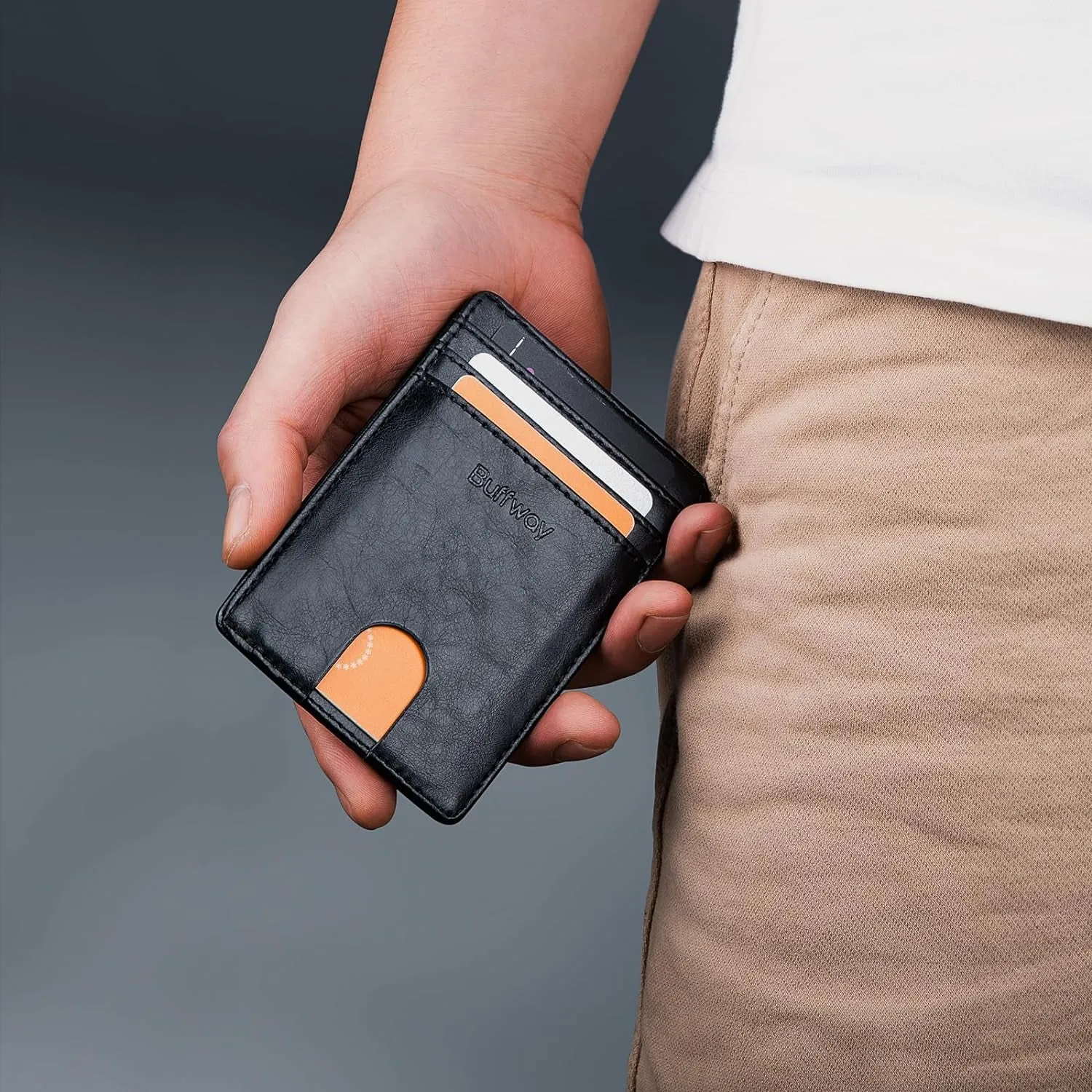 Slim Front Pocket Wallet for Men, RFID Blocking  Leather Credit Card Holder
