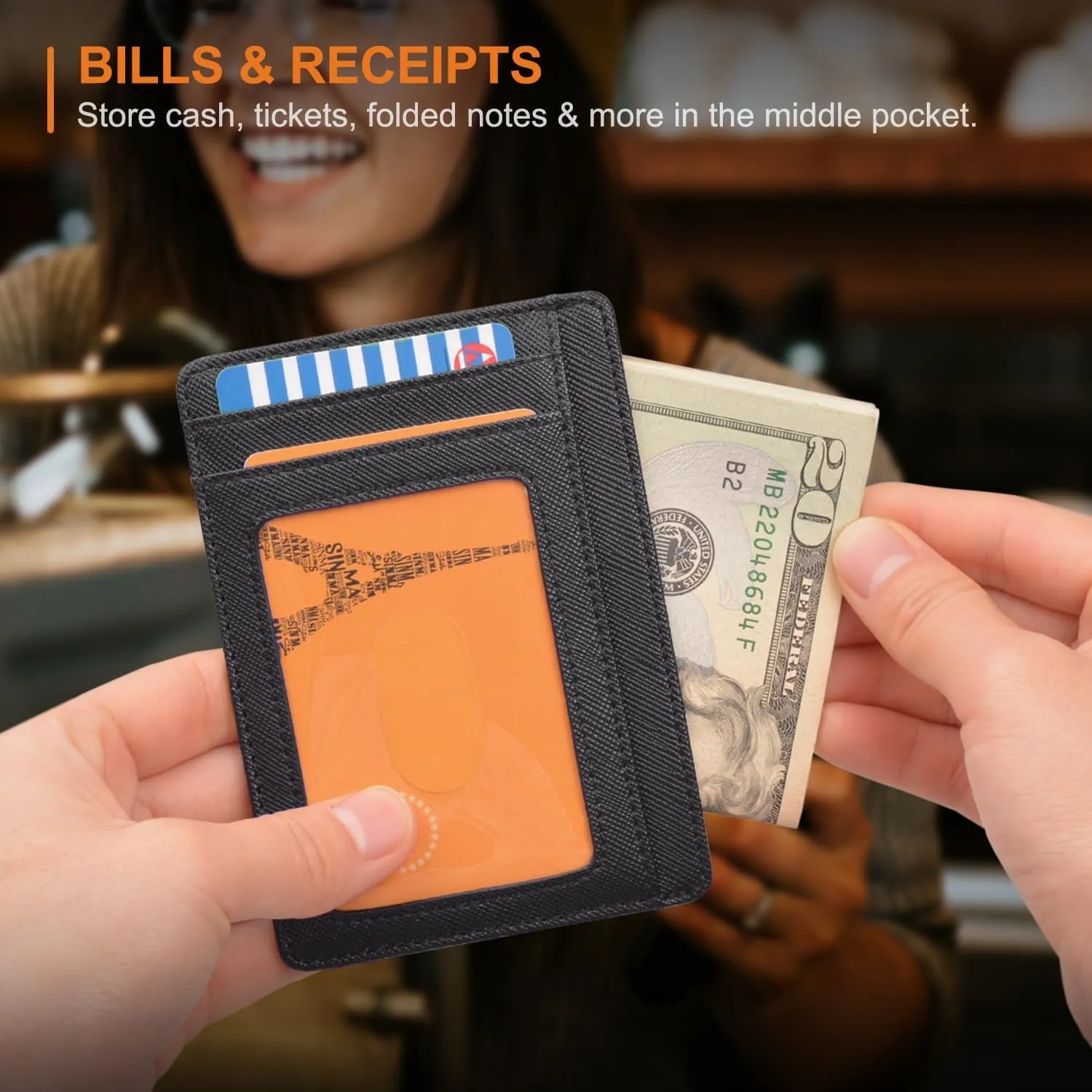 Slim Front Pocket Wallets RFID Blocking Leather Credit Cards Holder