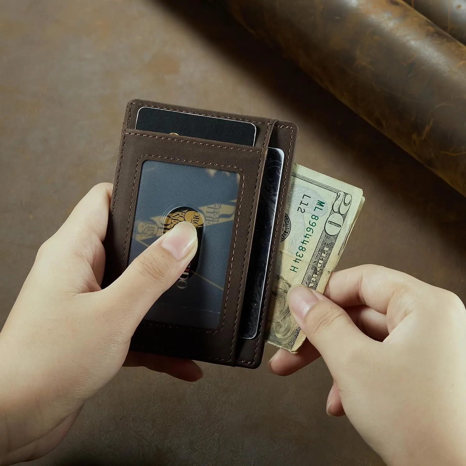 Slim Minimalist Front Pocket Wallet, RFID Blocking Leather Credit Card Holder