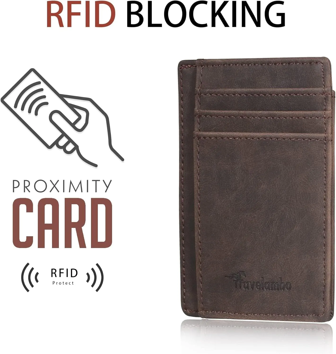 Slim Minimalist Front Pocket Wallet, RFID Blocking Leather Credit Card Holder