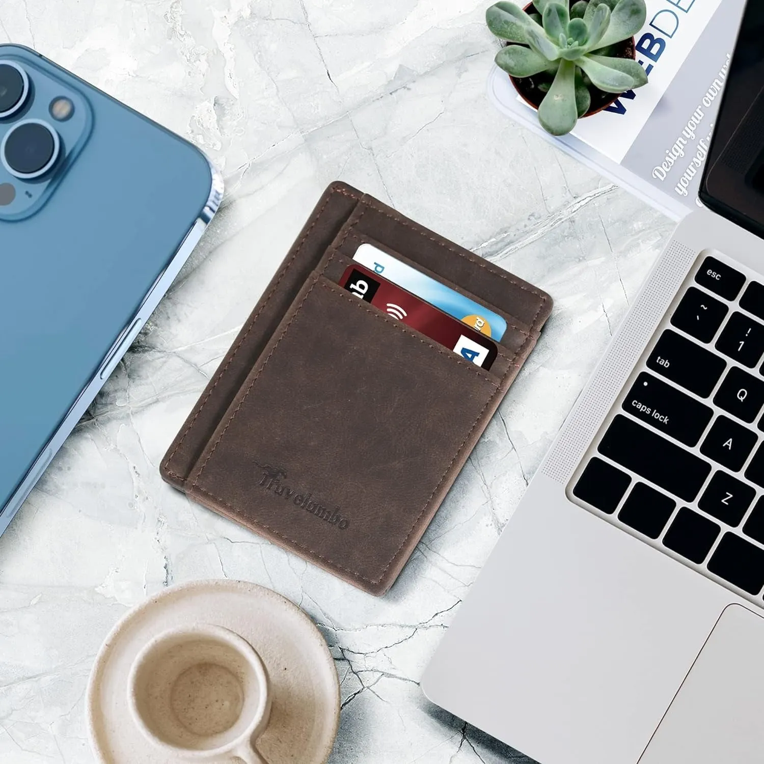 Slim Minimalist Front Pocket Wallet, RFID Blocking Leather Credit Card Holder
