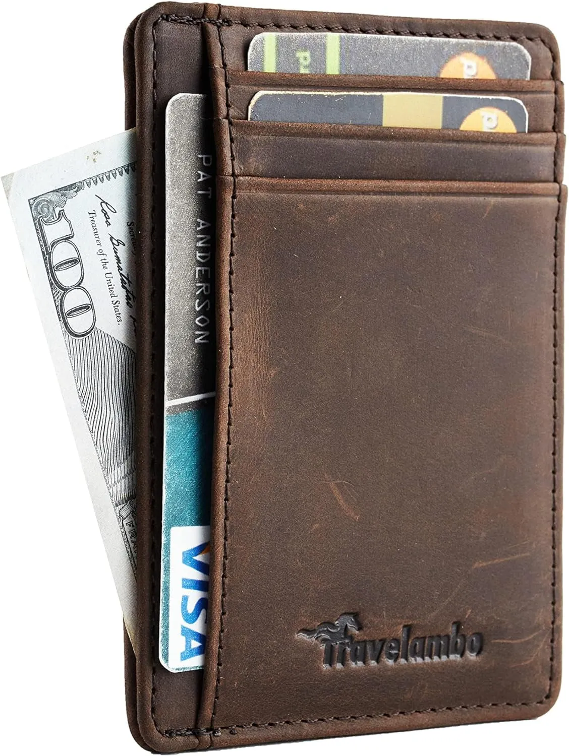 Slim Minimalist Front Pocket Wallet, RFID Blocking Leather Credit Card Holder