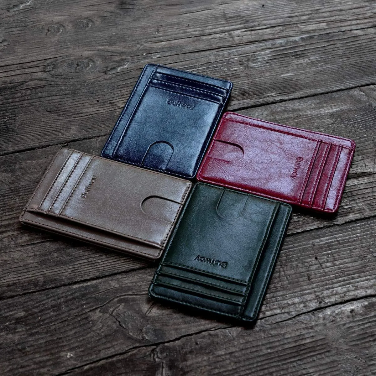 Slim Minimalist Front Pocket Wallets, RFID Blocking Leather Card Holder