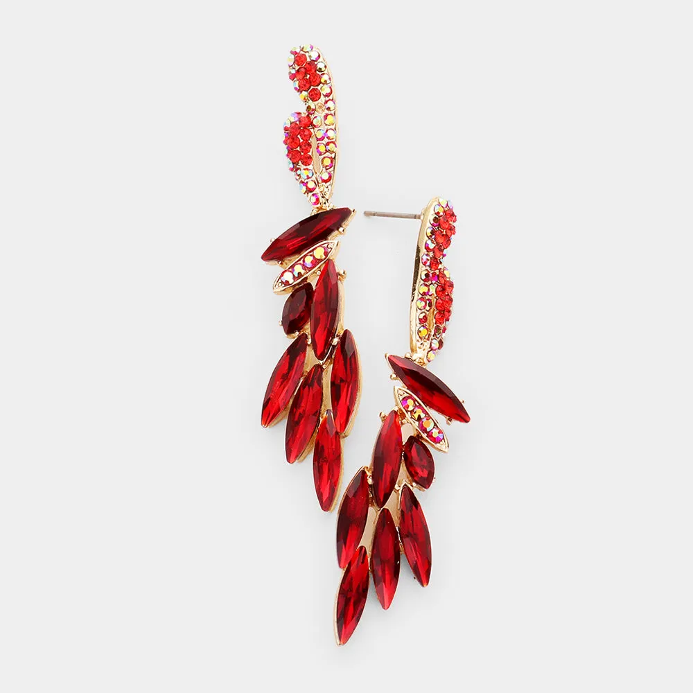 Slim Red Marquise Stone Cluster Pageant Earrings | Prom Earrings |  429606