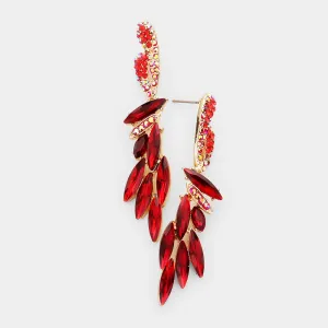 Slim Red Marquise Stone Cluster Pageant Earrings | Prom Earrings |  429606