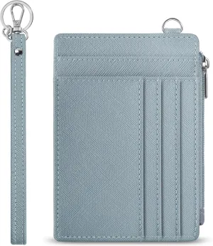 Slim RFID blocking Credit Card Holder, Wristlet Keychain Wallet With ID Window