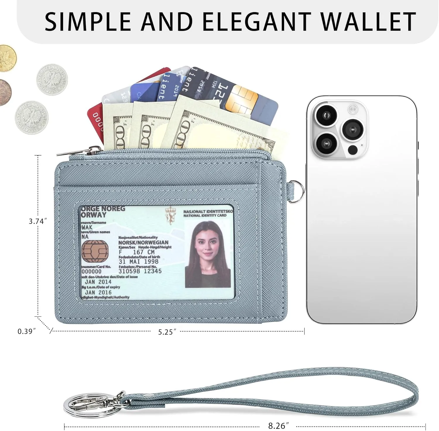 Slim RFID blocking Credit Card Holder, Wristlet Keychain Wallet With ID Window