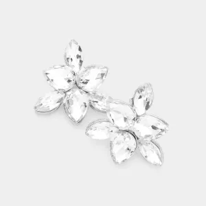 Small Clear Crystal Teardrop Cluster Stud Earrings on Silver | Pageant Earrings | 504788