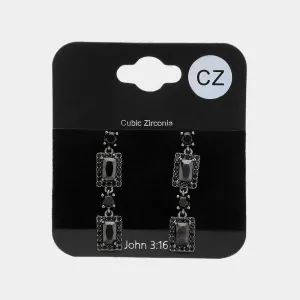 Small CZ Jet Black Stone Cluster Dangle Pageant Earrings   | Earrings for Little Girls |  623024