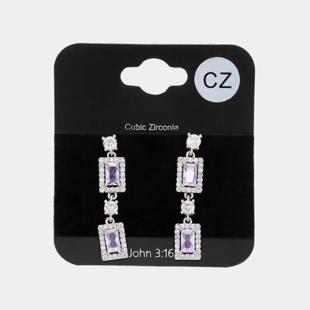 Small CZ Violet Stone Cluster Dangle Pageant Earrings   | Earrings for Little Girls |  623023