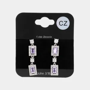 Small CZ Violet Stone Cluster Dangle Pageant Earrings   | Earrings for Little Girls |  623023