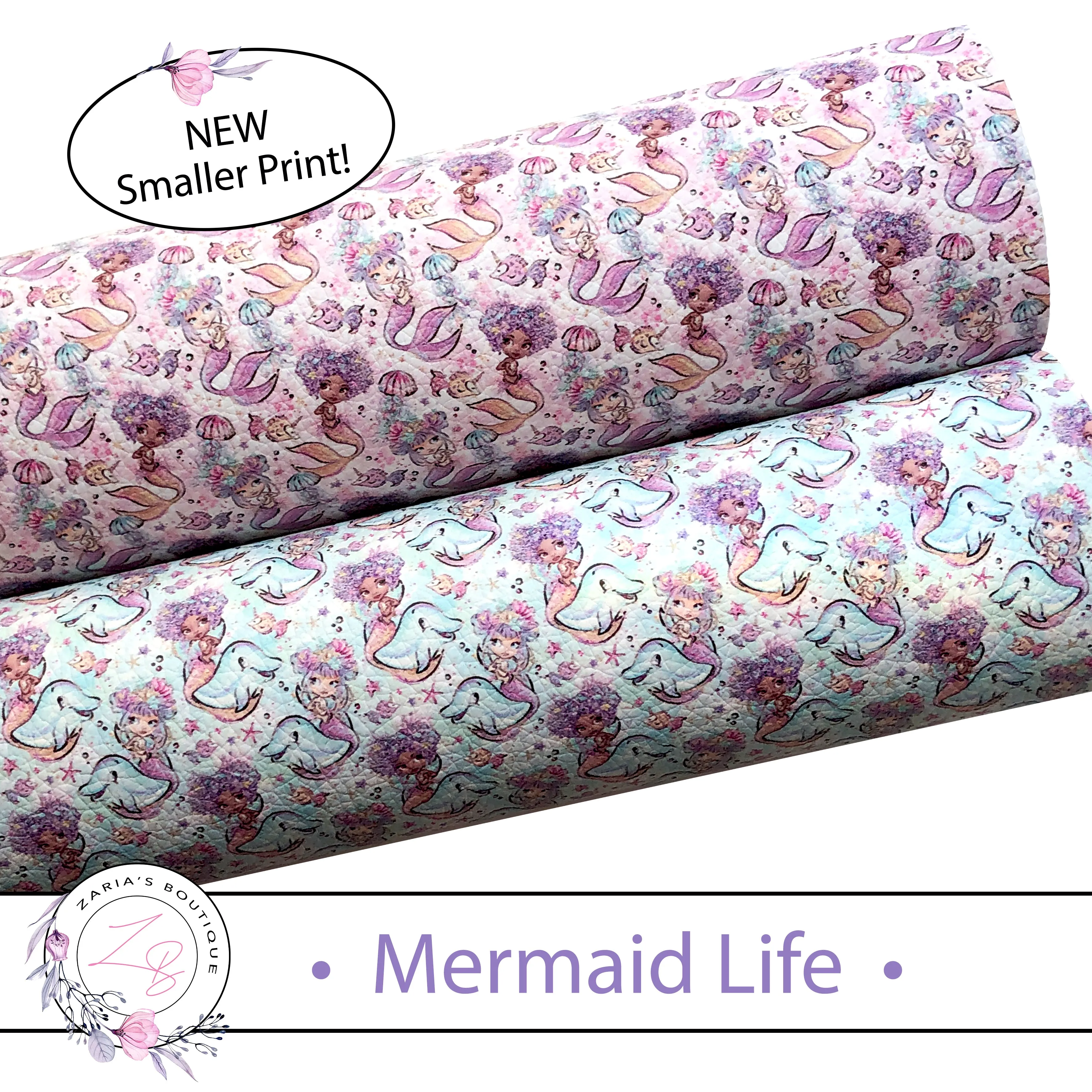 SMALL PRINT Custom Mermaid Life Floral Vegan Faux Leather Designer Multi-Packs & Single Sheets