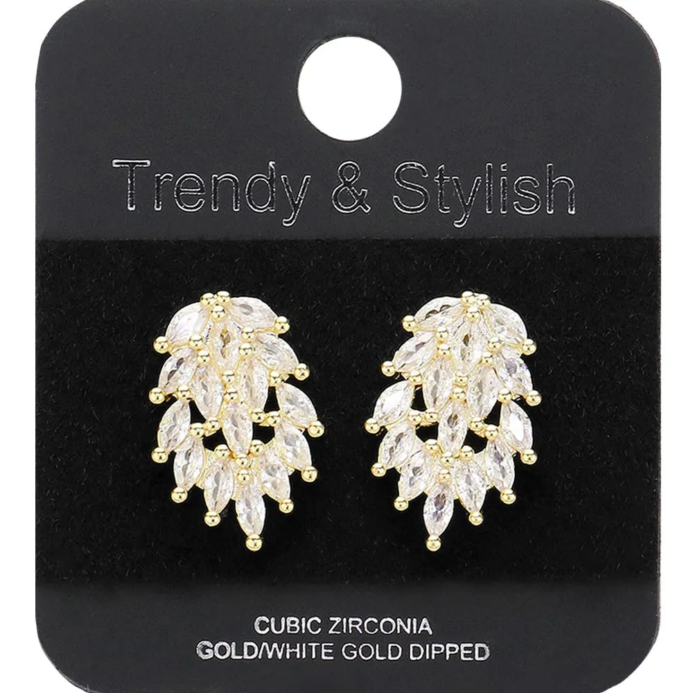 Small Yellow Gold Dipped Marquise CZ Stone Cluster Pageant Earrings Gold | Interview Earrings |  635383