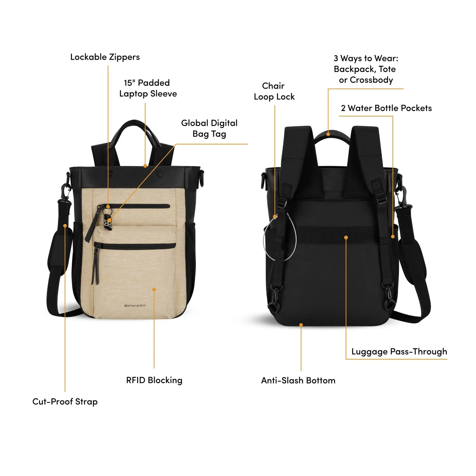 Soleil Anti Theft Convertible Backpack - Sherpani