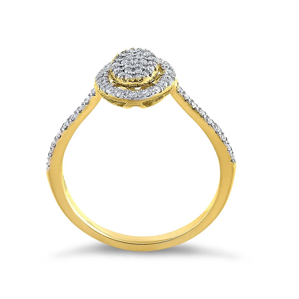Solid 14K Yellow Gold Oval Cluster Halo 0.29 ct. Diamond Ring