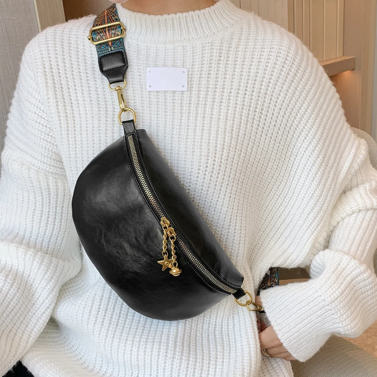 Solid Color Zipper Fanny Pack, Cool Sling Chest Bag For Girls, Portable Wide Strap Crossbody Purse