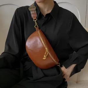 Solid Color Zipper Fanny Pack, Cool Sling Chest Bag For Girls, Portable Wide Strap Crossbody Purse