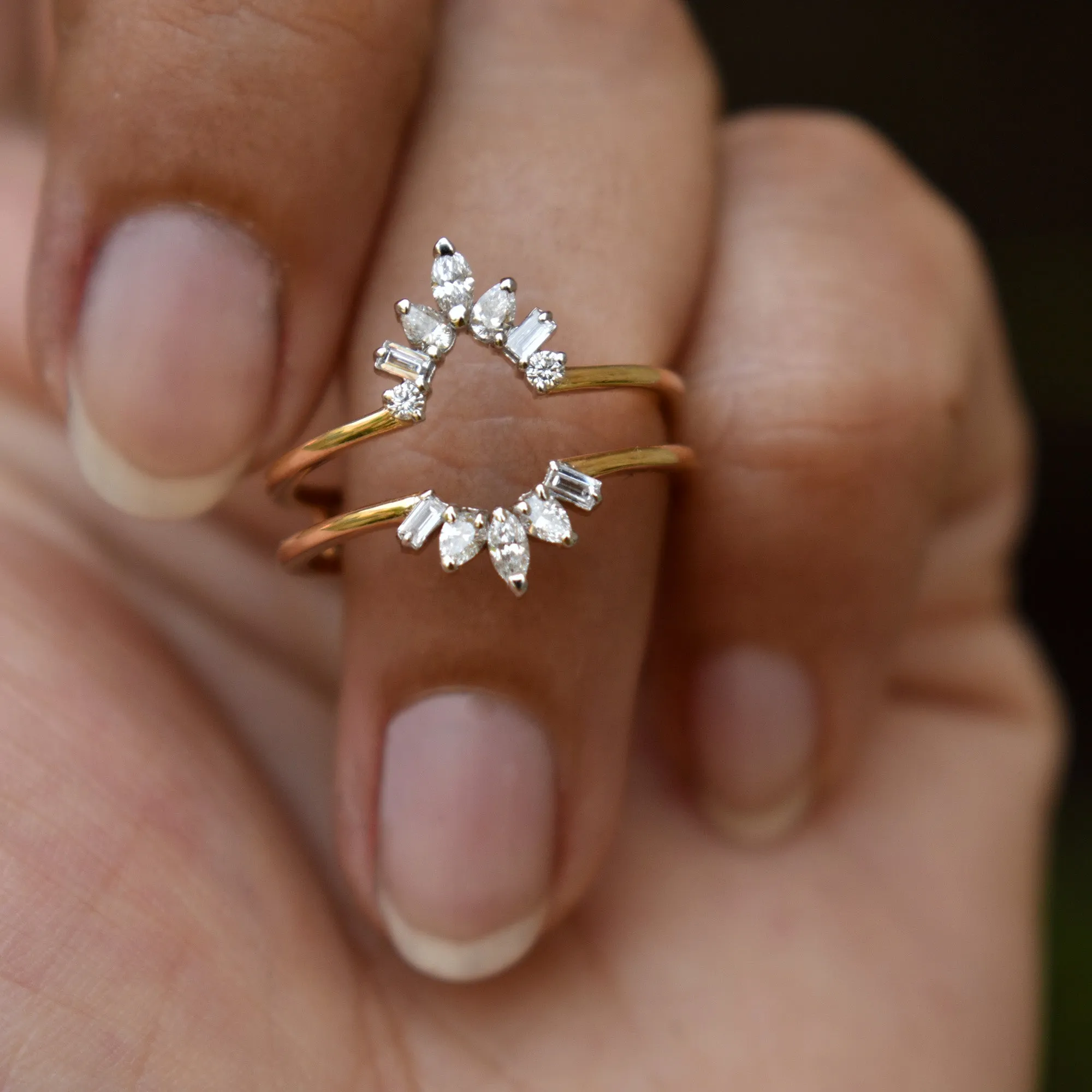 Solid Gold & Fancy Cuts Diamond Ring Wrap for Pear Solitaire Engagement Ring