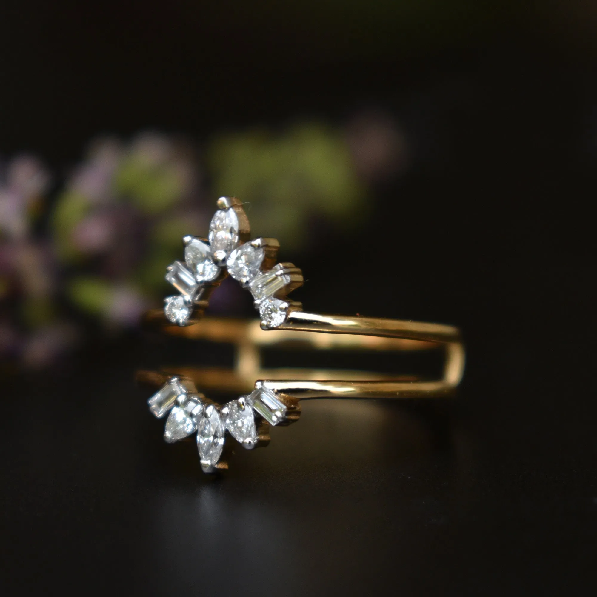 Solid Gold & Fancy Cuts Diamond Ring Wrap for Pear Solitaire Engagement Ring