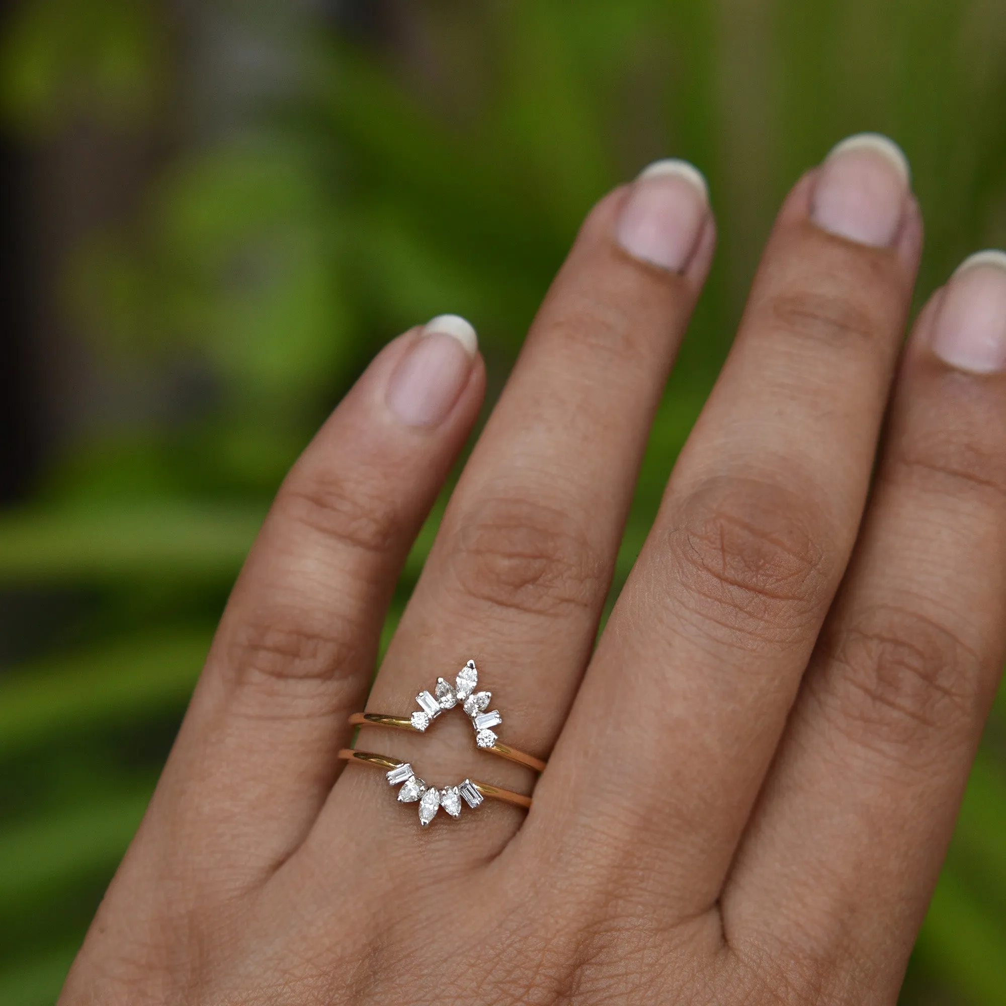 Solid Gold & Fancy Cuts Diamond Ring Wrap for Pear Solitaire Engagement Ring