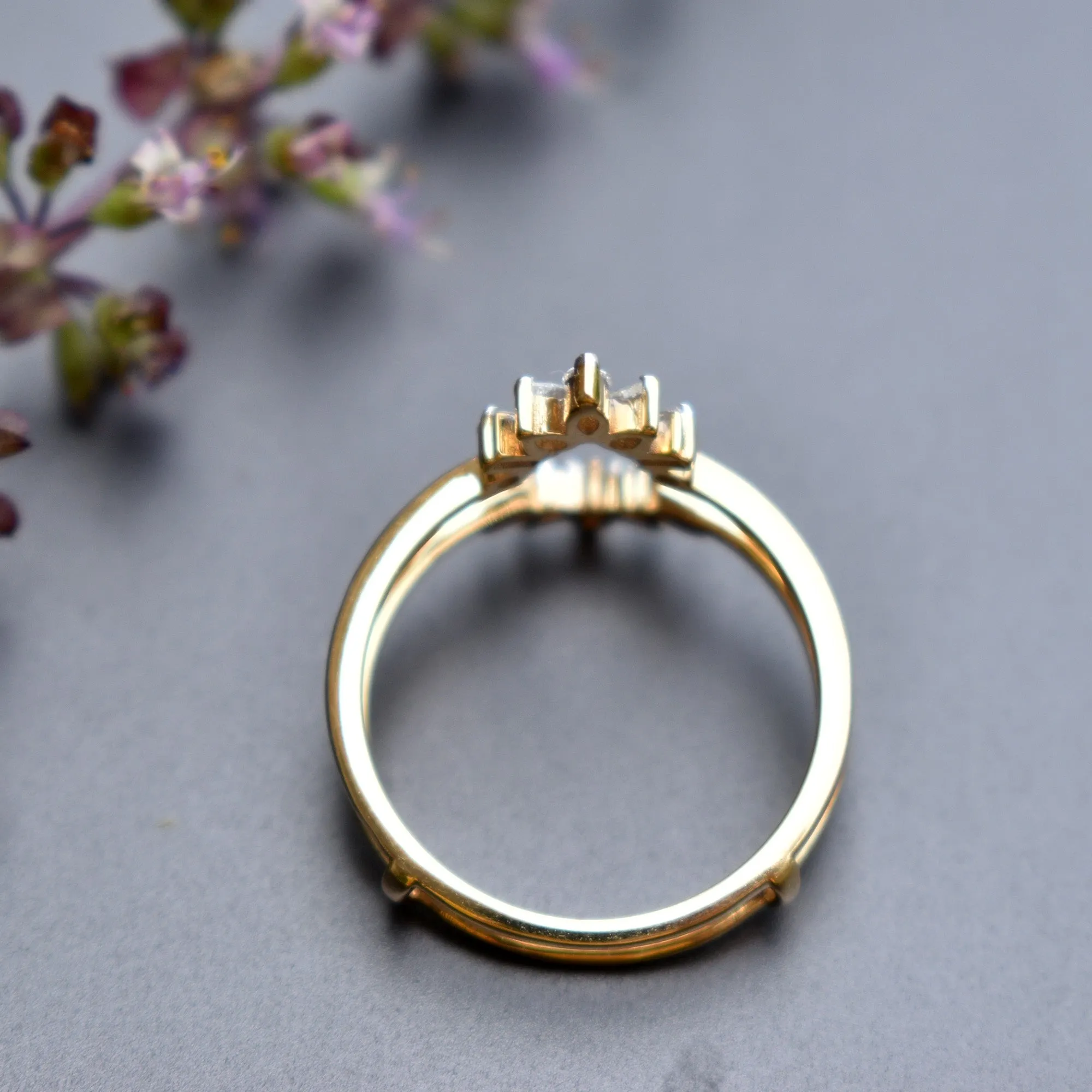 Solid Gold & Fancy Cuts Diamond Ring Wrap for Pear Solitaire Engagement Ring