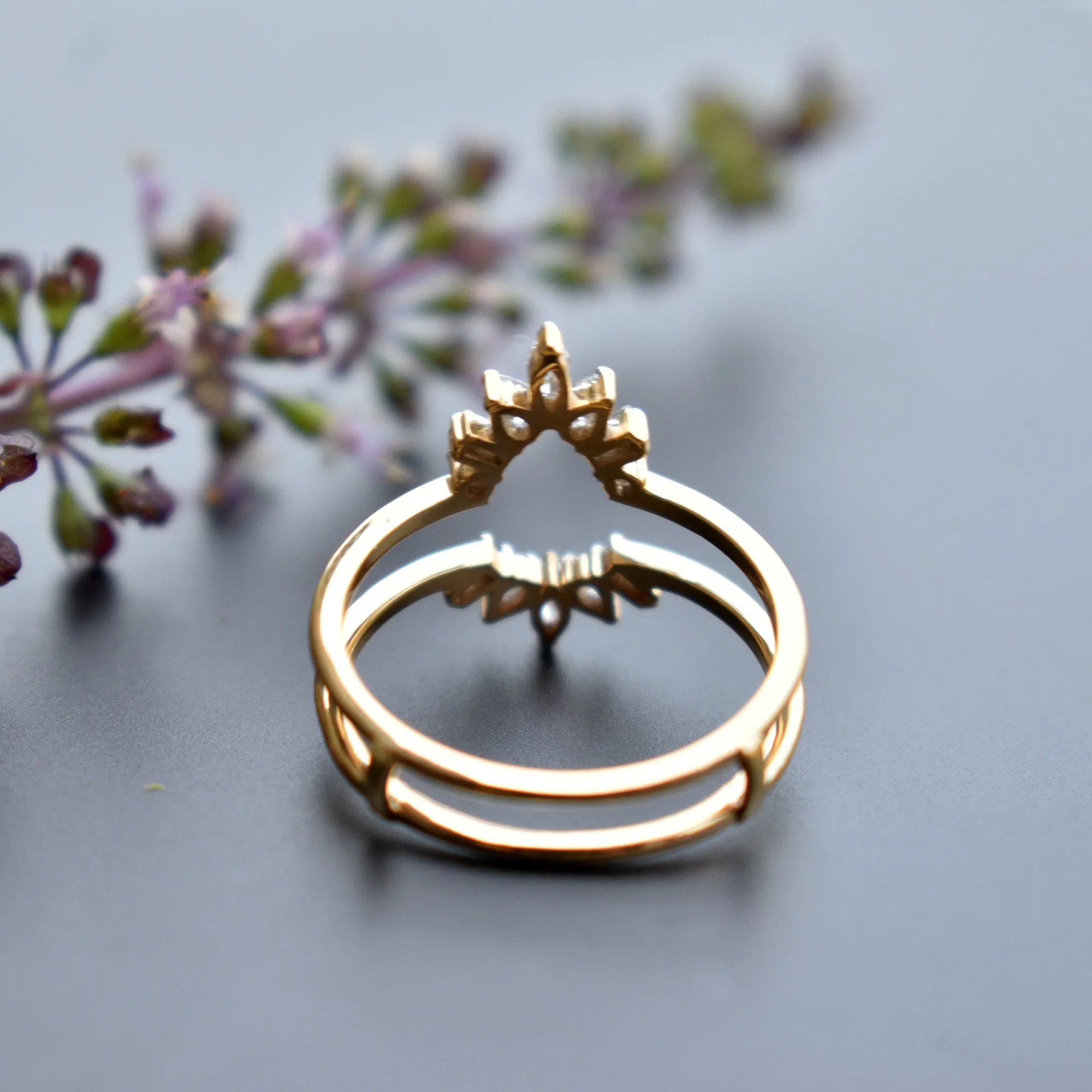 Solid Gold & Fancy Cuts Diamond Ring Wrap for Pear Solitaire Engagement Ring