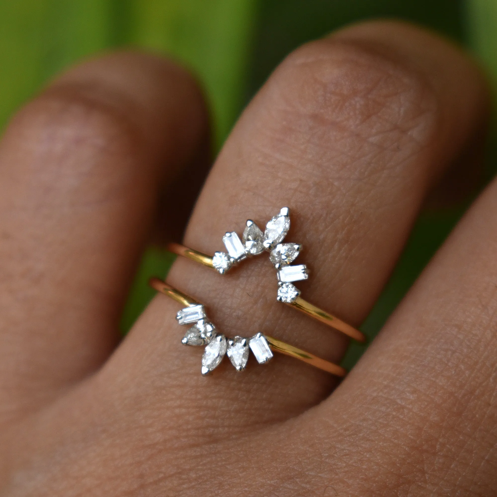 Solid Gold & Fancy Cuts Diamond Ring Wrap for Pear Solitaire Engagement Ring