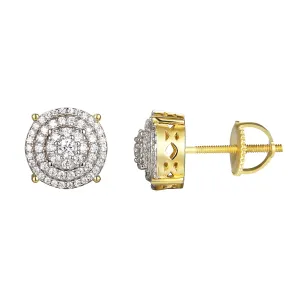 Solitaire Prong Cluster Set 14k Gold Finish Silver Stud Earrings