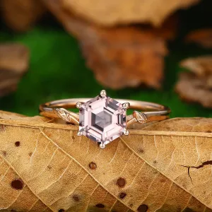 Solitaire Twig 1.35 CT Hexagon Cut Natural Pink Morganite Promise Ring