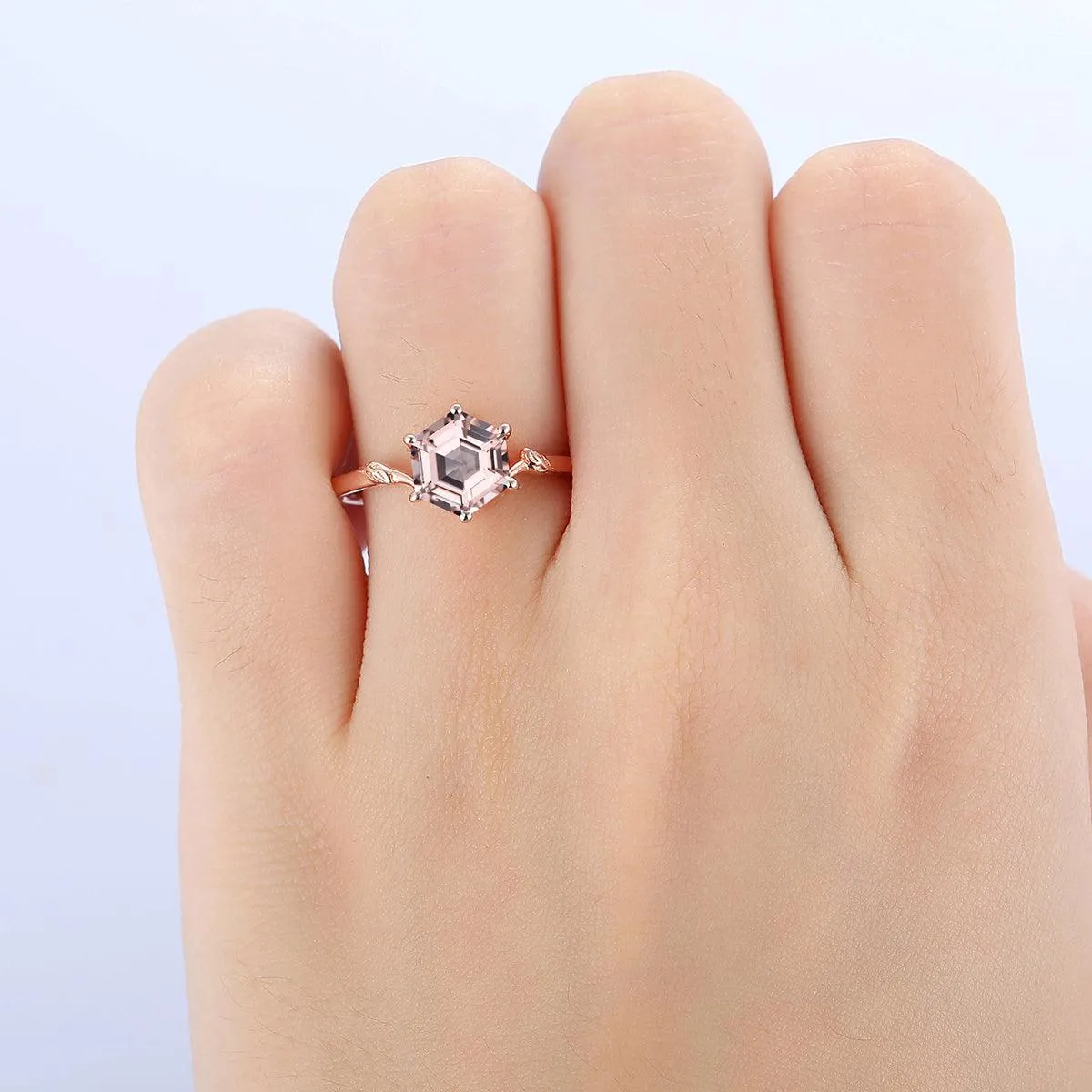 Solitaire Twig 1.35 CT Hexagon Cut Natural Pink Morganite Promise Ring