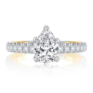 Sophisticated Two Tone Pear Cut Diamond Engagement Ring