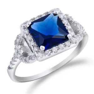 Square Blue Sapphire CZ Bridal Halo Ring New 925 Sterling Silver Band Sizes 5-10