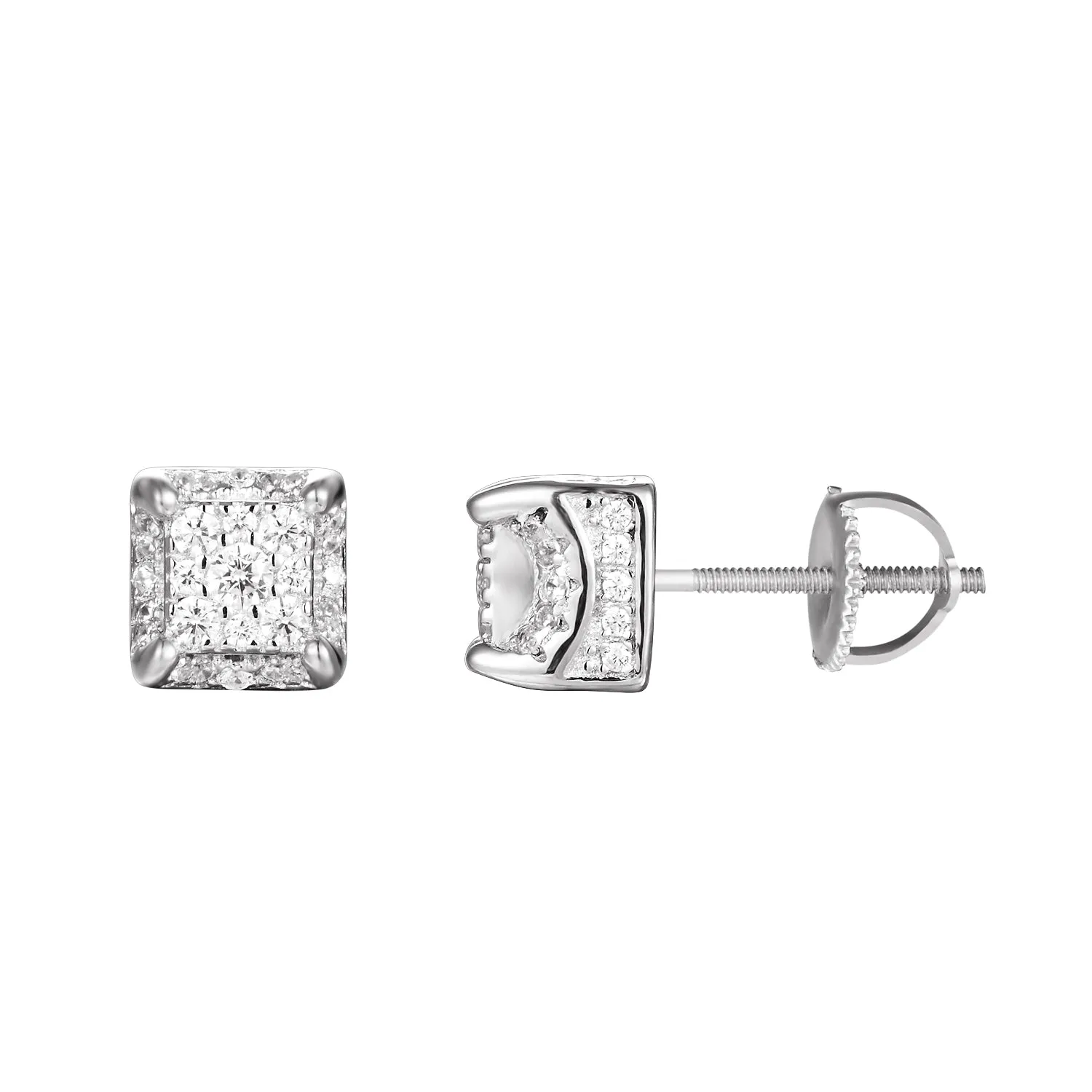 Square Cube Silver Stud Screw Back Earrings