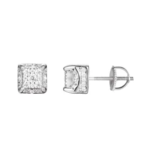 Square Cube Silver Stud Screw Back Earrings