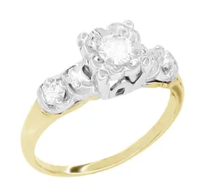 Square Top 1950's Vintage Diamond Engagement Ring in 14K Two-Tone White and Yellow Gold