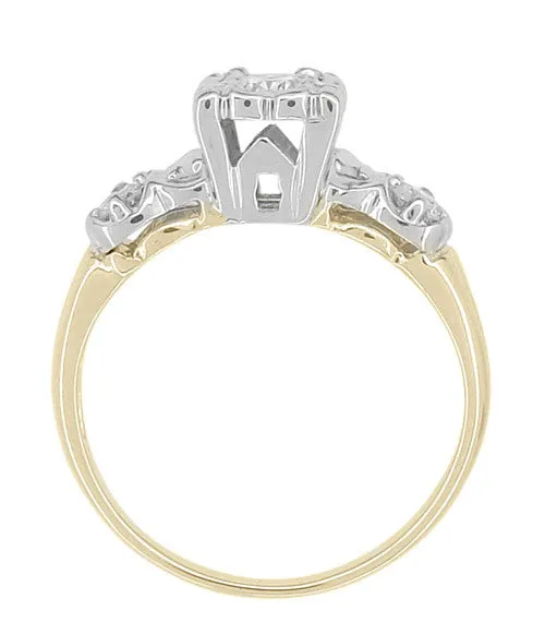 Square Top 1950's Vintage Diamond Engagement Ring in 14K Two-Tone White and Yellow Gold
