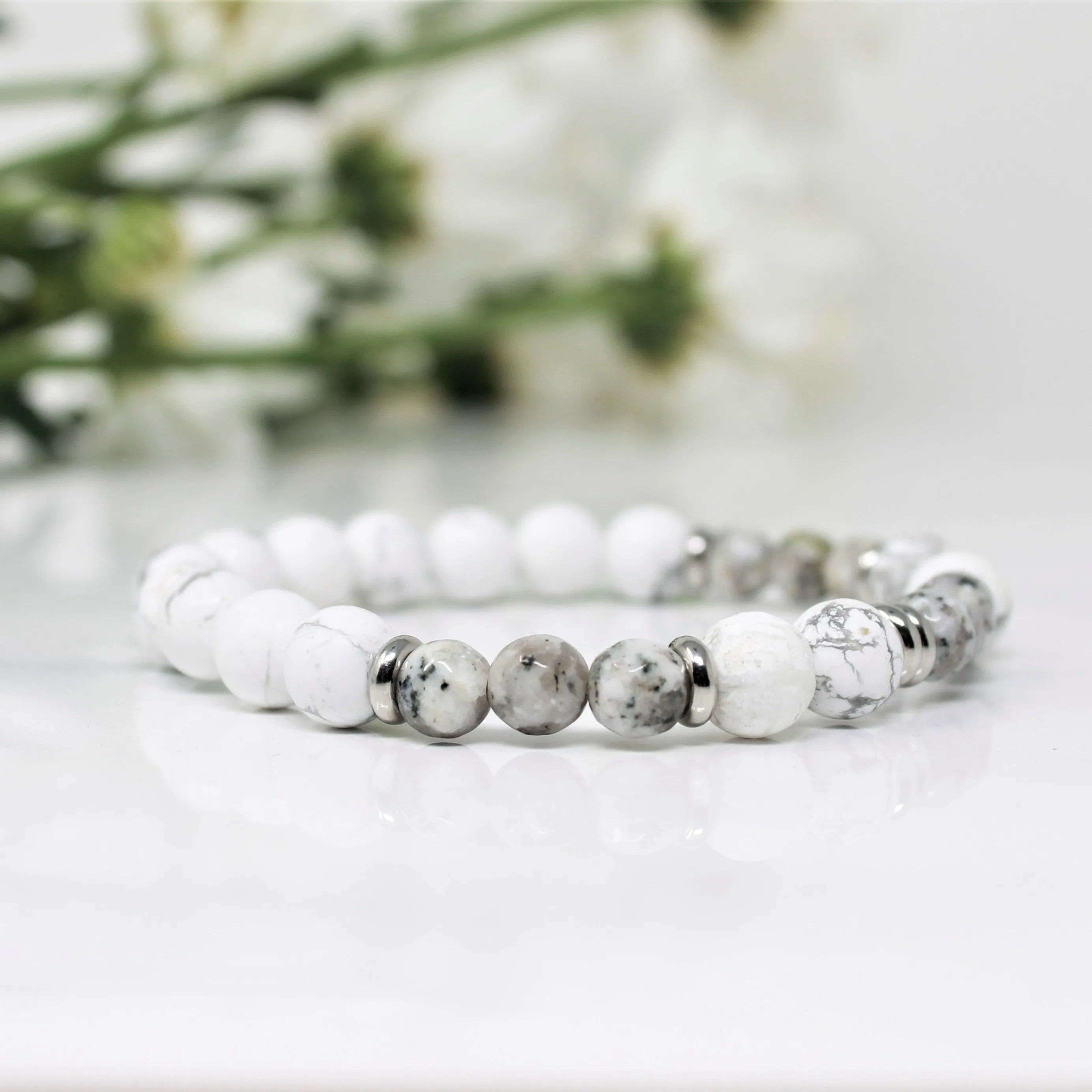 Sérénité - bracelet pour femmes en pierres semi-précieuses et acier inoxydable