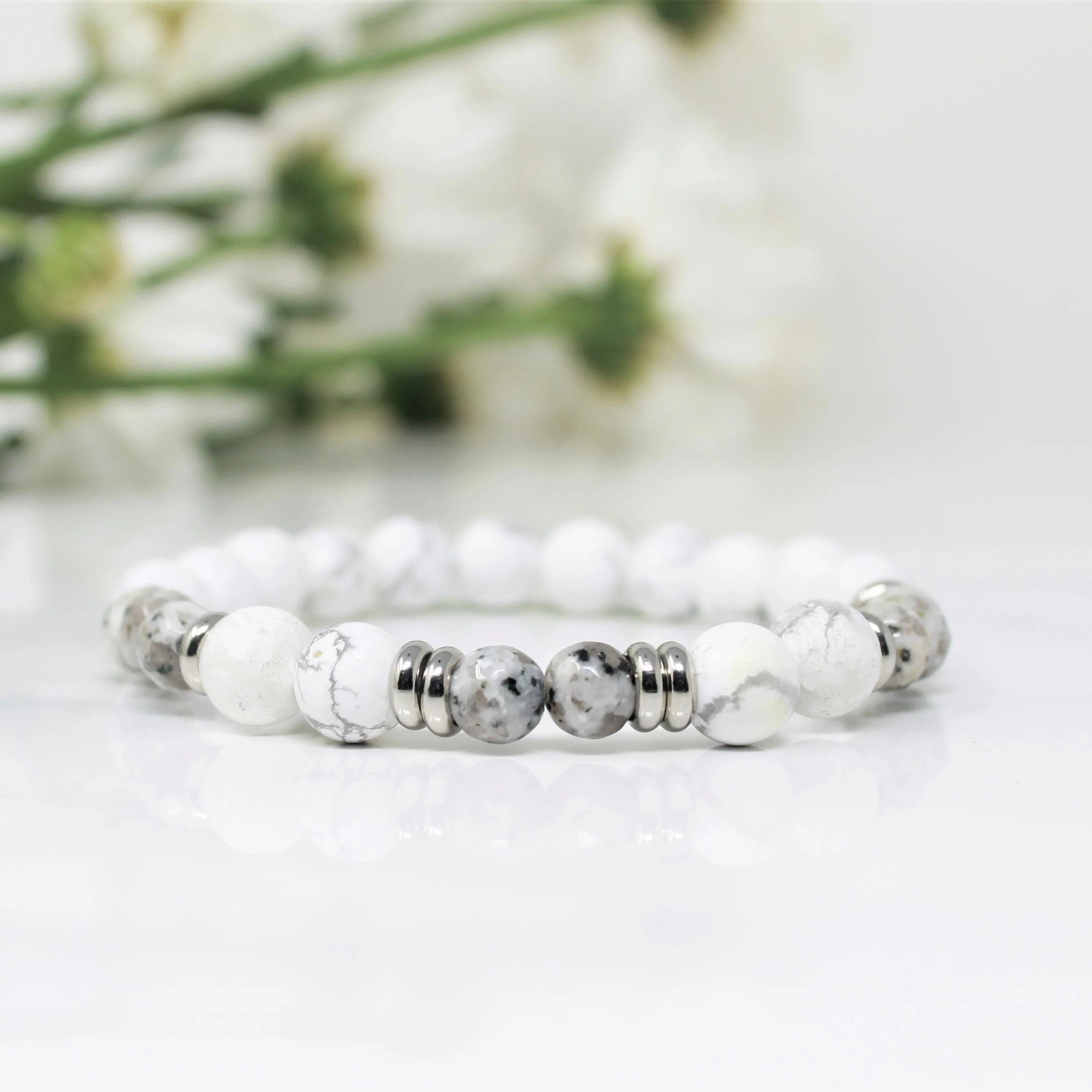 Sérénité - bracelet pour femmes en pierres semi-précieuses et acier inoxydable