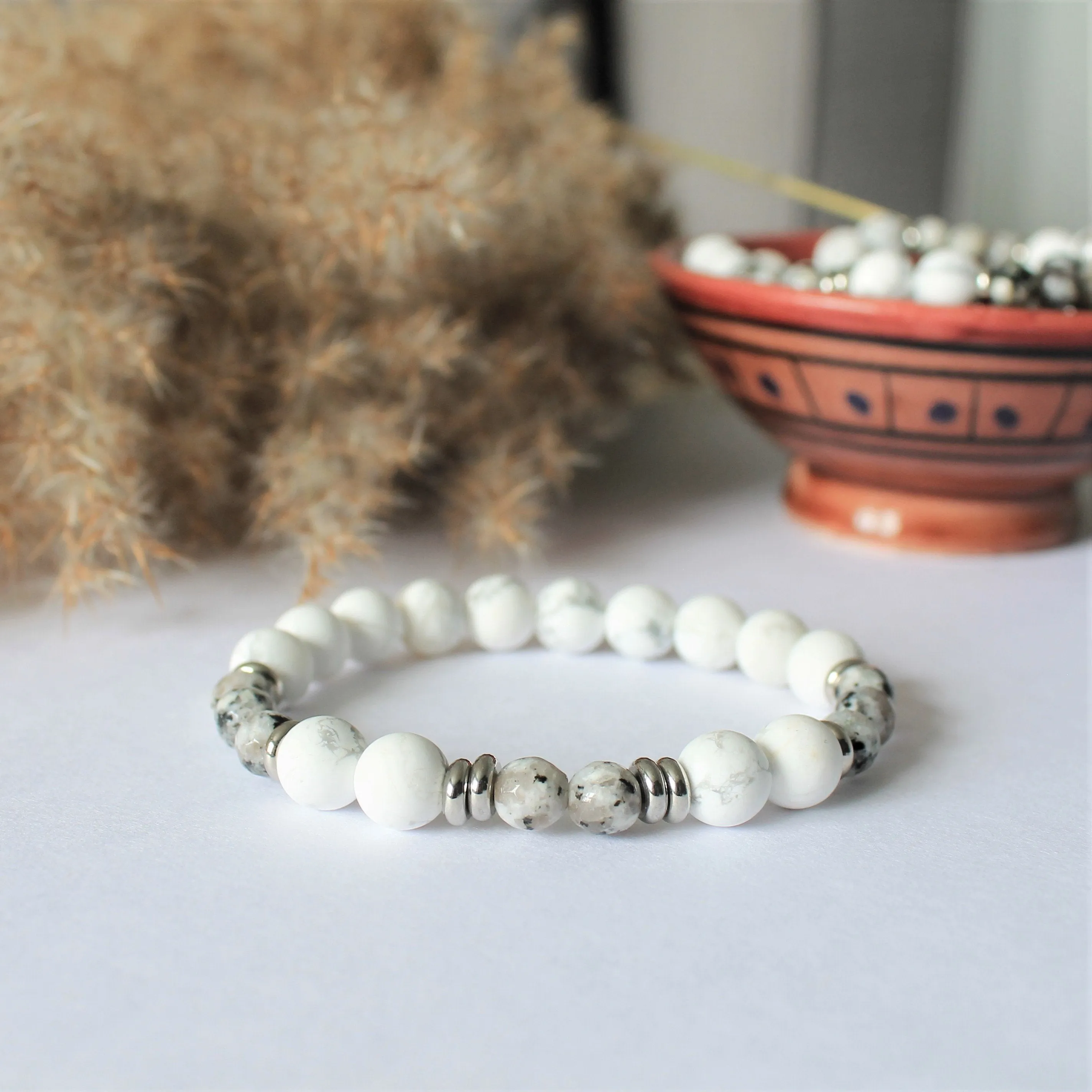 Sérénité - bracelet pour femmes en pierres semi-précieuses et acier inoxydable