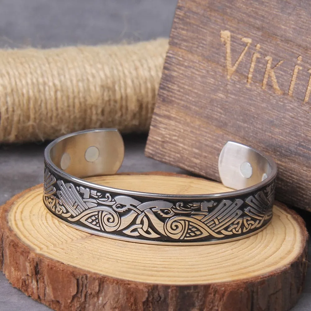 Stainless Steel Handmade Nordic Raven Bangle