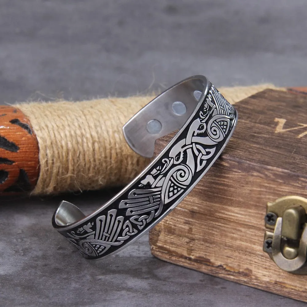 Stainless Steel Handmade Nordic Raven Bangle