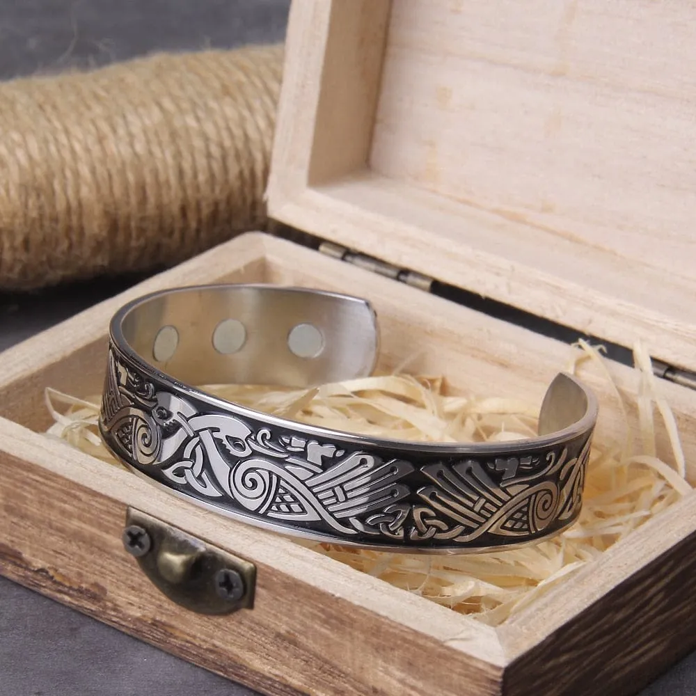 Stainless Steel Handmade Nordic Raven Bangle
