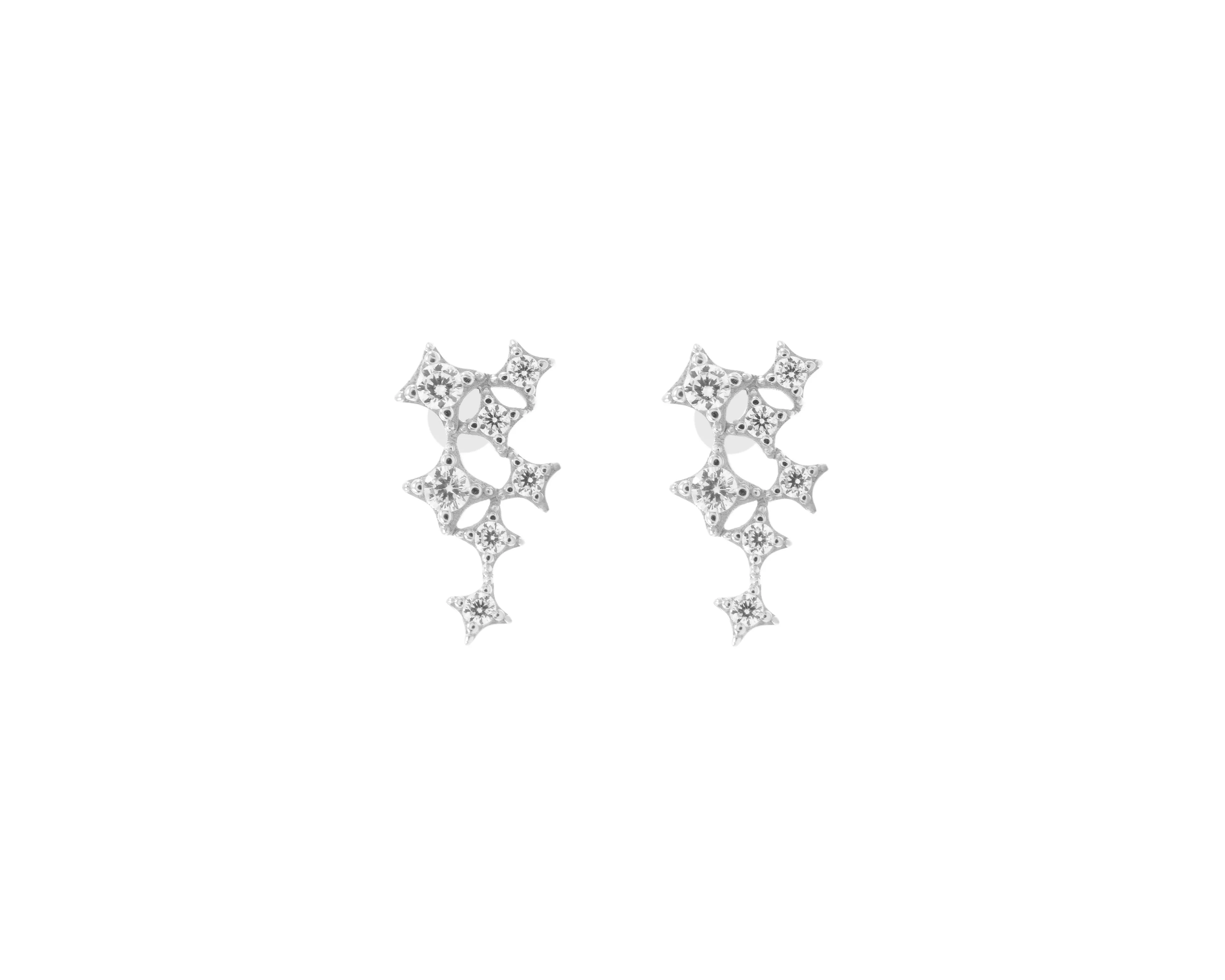 Star Cluster Stud Earring with Zirconia Diamond, White Rhodium Finish