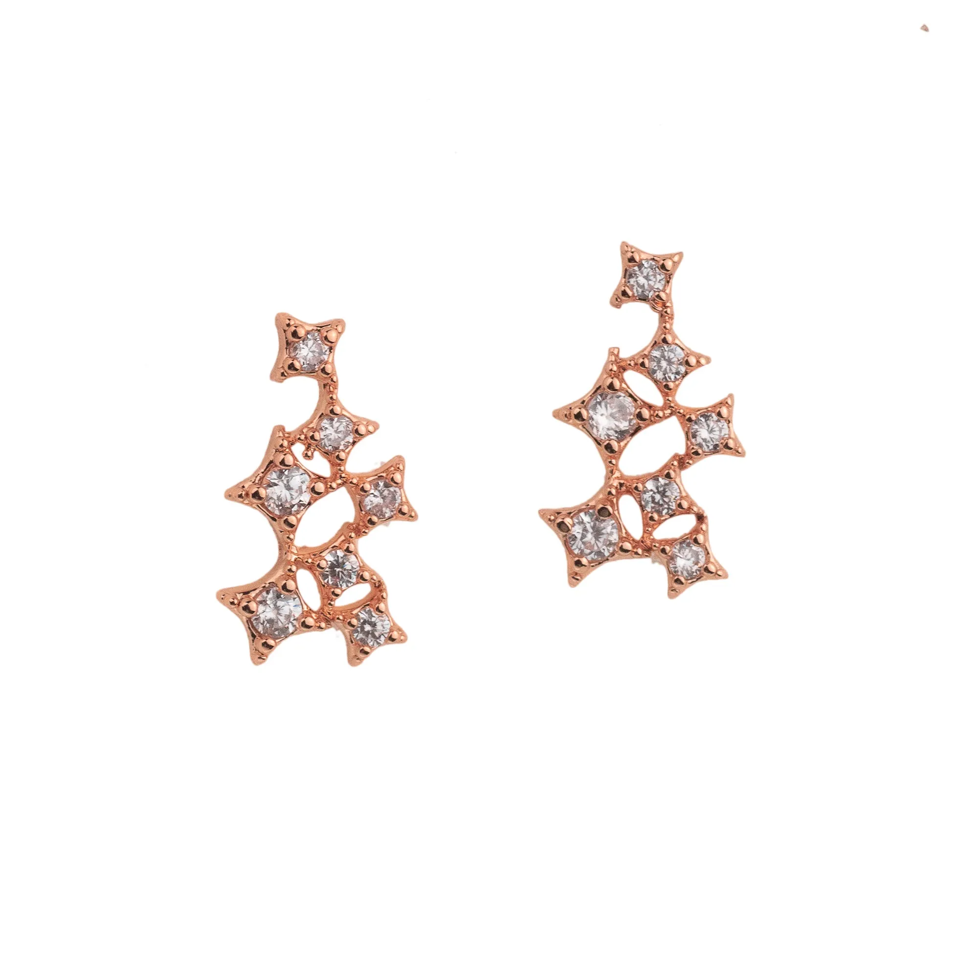 Star Cluster Stud Earring with Zirconia Diamond, White Rhodium Finish