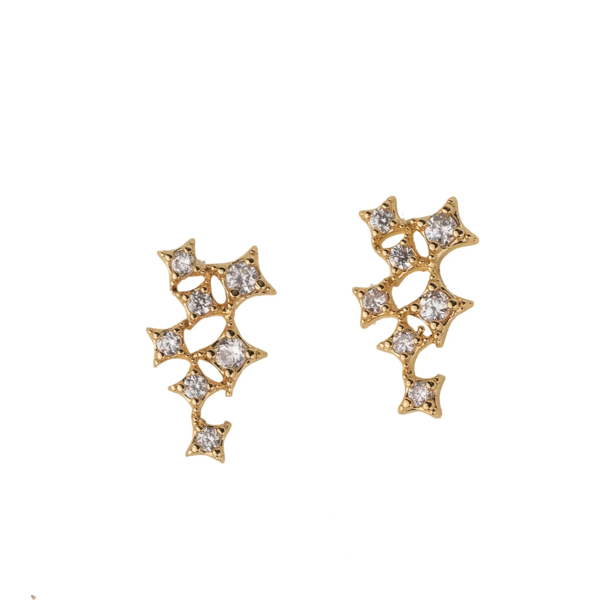 Star Cluster Stud Earring with Zirconia Diamond, White Rhodium Finish