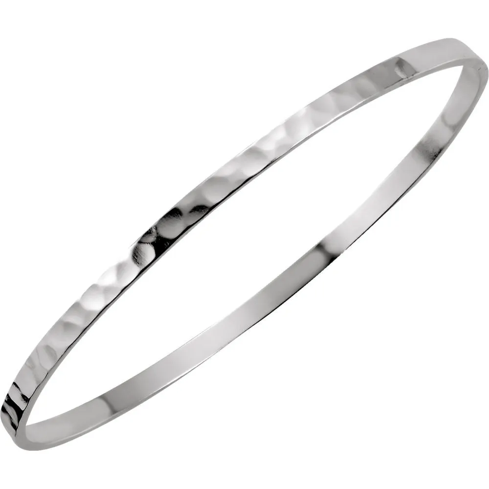 Sterling Silver 3.25mm Hammered Bangle Bracelet